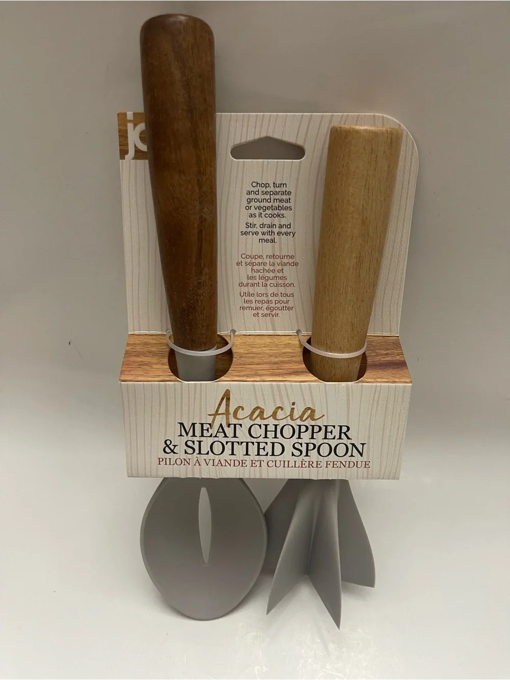 Set of 2 Joie Acacia Meat Chopper & Slotted Spoon